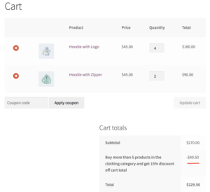 WooCommerce dynamic pricing - cart example 2