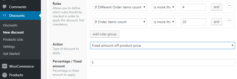 Volume discount example for different ordered items